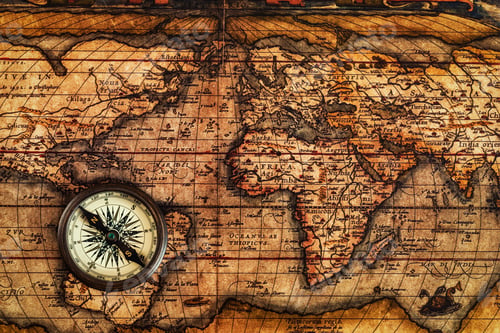 Preview: Old vintage compass on ancient map