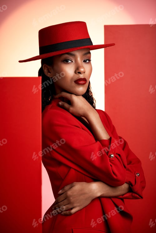 Preview: Fashion, studio and stylish woman in a suit with a seductive, sensual and elegant outfit. Edgy, fas