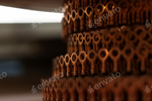 Preview: Shallow foucs shot of deatil of brown copper round wires with blur background