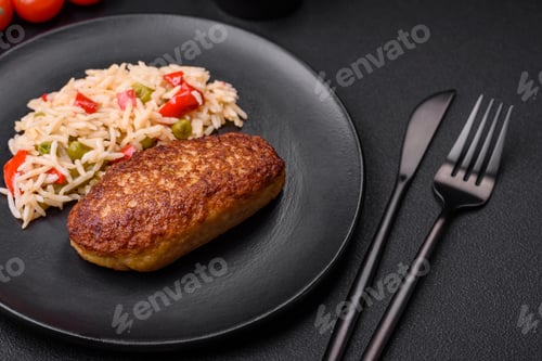 Preview: Delicious fried cutlets or meatballs of minced fish with rice