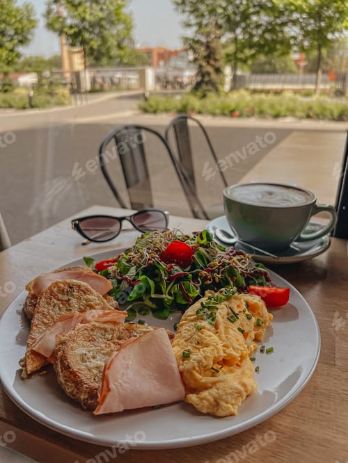 Scrumptious Breakfast Platter Served in Outdoor Cafe