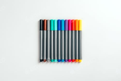 Preview: Set of multicolor felt pens, markers on white background, colorful fineliners