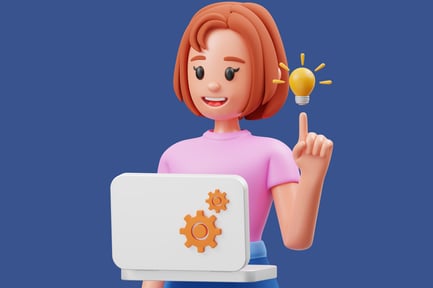 Preview: Cartoon woman with a laptop and a lightbulb