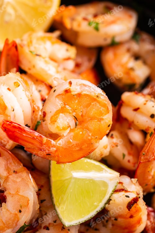 Preview: Close up of grilled shrimps
