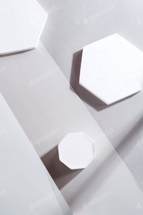 Preview: minimal abstract geometric podium scene on paper ultimate gray background