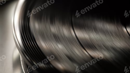 Preview: Retro-styled spinning record vinyl player. Close up. Rotating vintage phonograph close up.