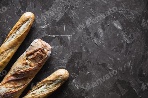 Preview: Baguette mix on a black background. French pastries, homemade
