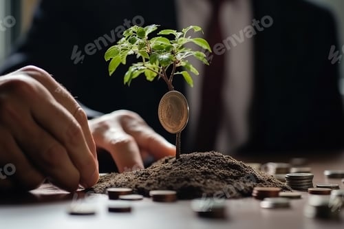 Preview: Money Growing Business: Photo of a Businessman Planting a Money Tree for Financial Success