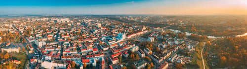 Preview: Grodno, Belarus. Aerial Bird's-eye View Of Hrodna Cityscape Skyline. Famous Popular Historic
