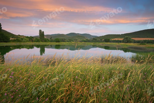 Preview: Lake in mountain at the sunset.