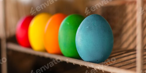 Preview: Easter Cake And Easter Eggs. Happy Easter! (Traditional Decoration And Treats) Easter Food. Copy