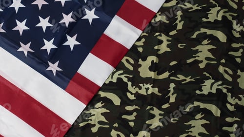 Preview: American flag and Military camouflage pattern. Top view angle.
