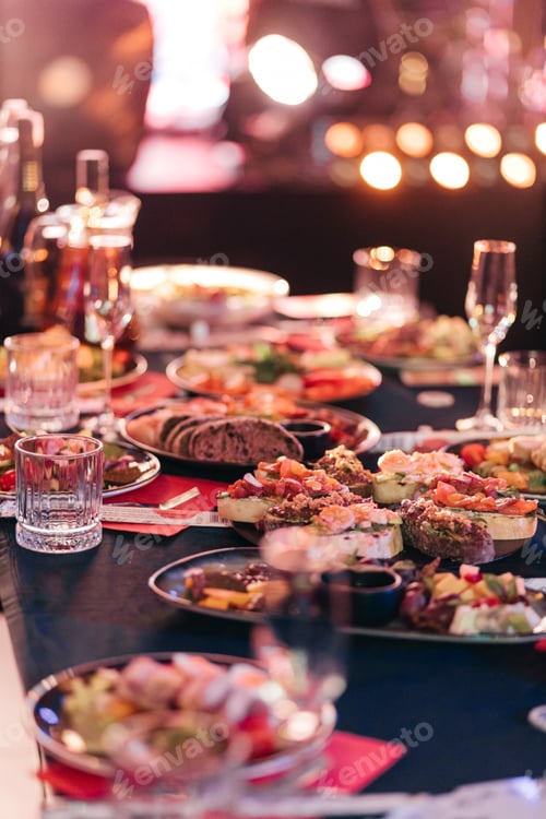 Preview: Served for banquet tables in a luxurious interior New Year party