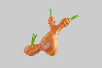 Preview: Orange vegetable with three green stems.