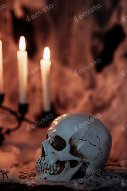 Preview: Halloween composition with skull and candles