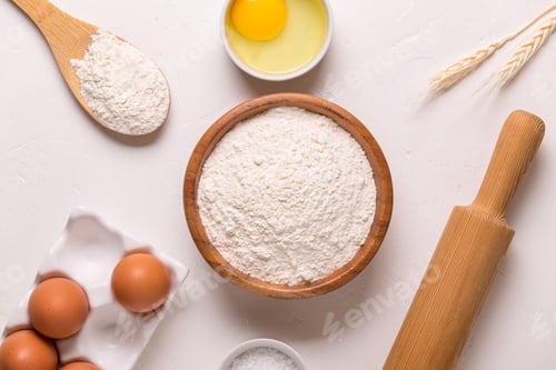 Preview: Baking or cooking background. Ingredients, kitchen items for baking.