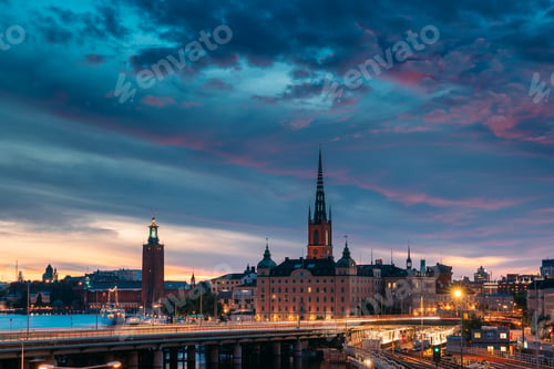 Preview: Stockholm, Sweden. Scenic View Of Stockholm Skyline At Summer Ev