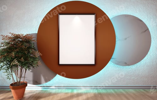 Preview: 3D interoir design for living room and mockup frame