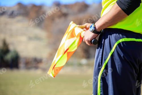Preview: Football assistant referee holding a flag