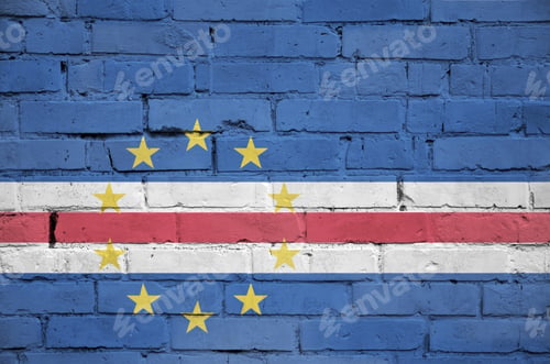 Preview: Cabo verde flag is painted onto an old brick wall