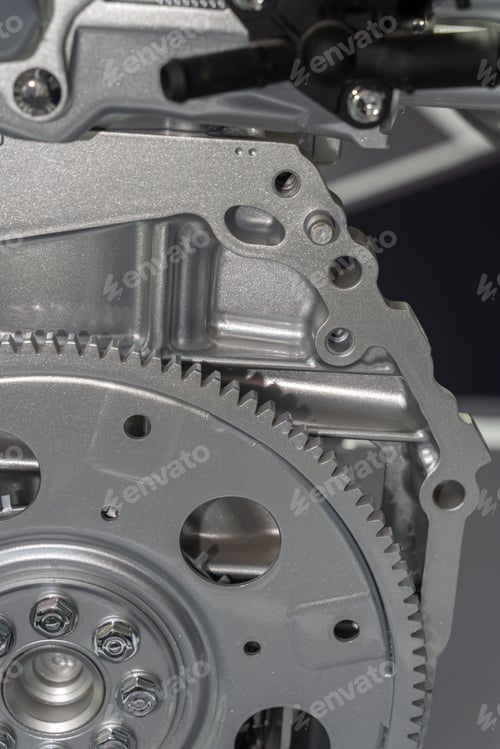 Preview: Vertical shot of a modern automobile vehicle engine and spare parts