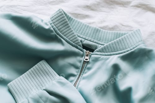 Preview: Light turquoise women's jacket with zip, close-up. Pastel colors.