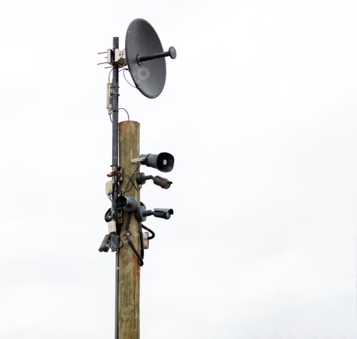 Preview: Communication pole with devices for surveillance isolated on white, South Africa