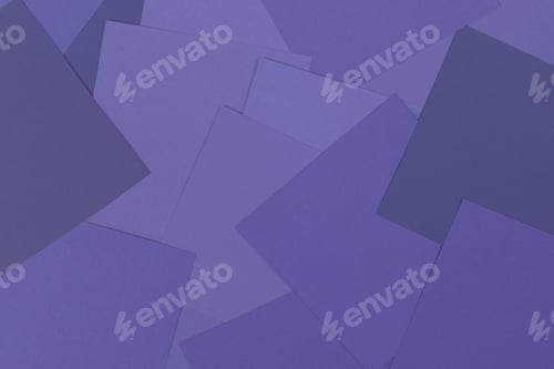 Preview: Color swatches with color of the year 2022 - Very Peri. Color trend palette. Top view, flat lay.