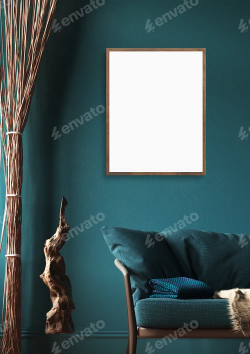 Preview: Modern blank canvas on a textured blue wall