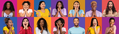 Preview: Stylish multiethnic millennials sharing positive emotions, collage