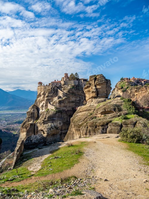 Preview: The Monastery of Meteora Greece. sandstone rock formations.