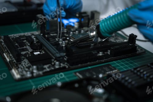 Preview: killed hands repairing electronic devices with precision. technology repair
