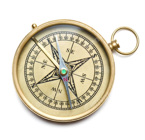 Preview: Brass Compass Rose on White, Navigation Tool