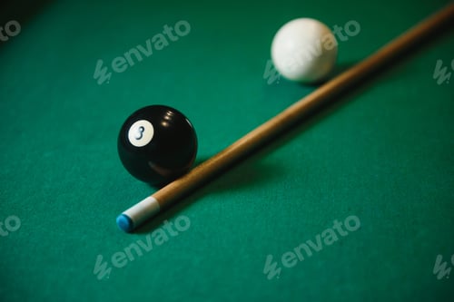 Preview: black ball shot in snooker game.
