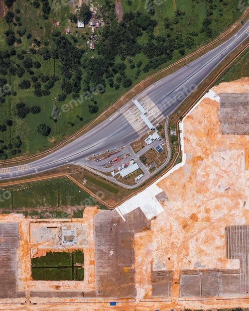 Preview: Overhead view of a toll booth in Kapar, Klang, Selangor, Malaysia.