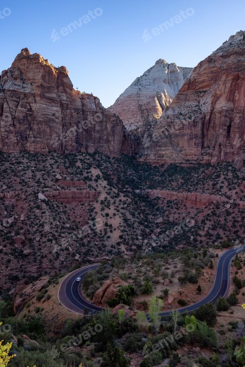 Preview: American Mountain Landscape. Sunny Morning Sky. Zion National Park