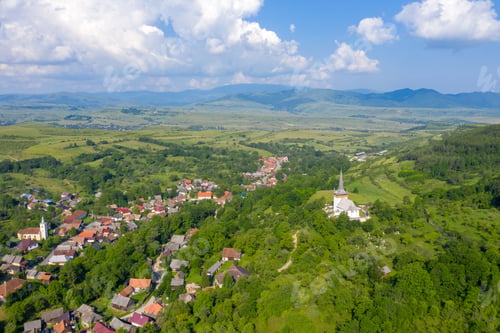 Preview: Aerial drone view of a countryside village, Romania
