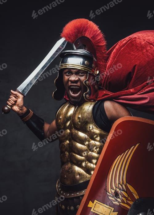 Preview: Proud roman warrior of african descent holding gladius