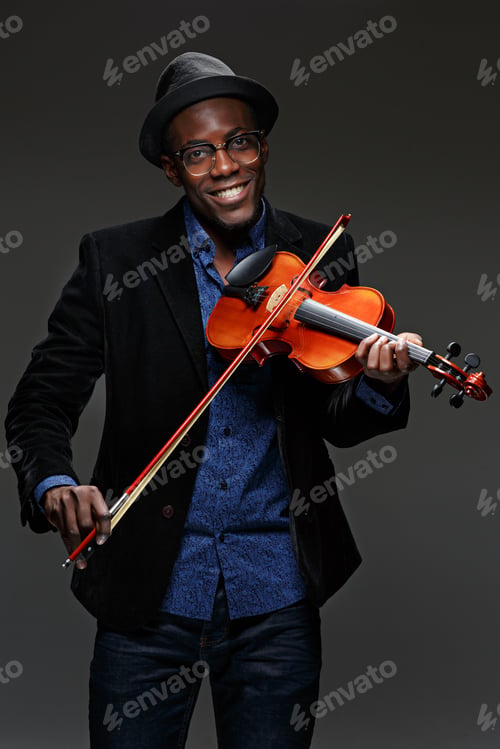 Preview: The Black Man Happy Expression And Music Instrument