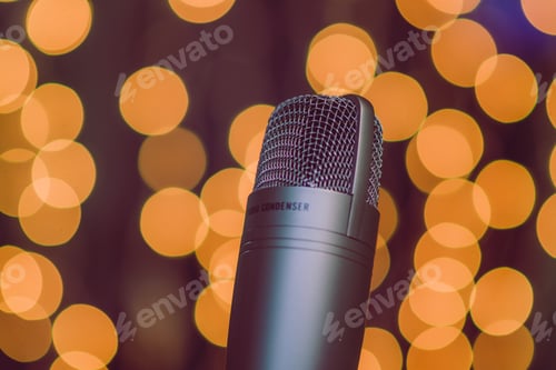 Preview: Condenser microphone against festive Christmas lights