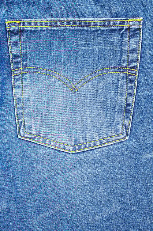 Preview: Close up of denim pocket with yellow stitching