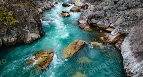 Preview: River in a Rocky Mountain Canyon. British Columbia, Canada. Aerial Nature Background