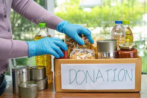 Preview: Foodstuff for donation, storage and delivery. Various food, pasta, cooking oil and canned food