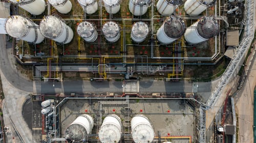 Preview: Aerial view of industrial oil storage tank farm and distribution terminal with tanker truck