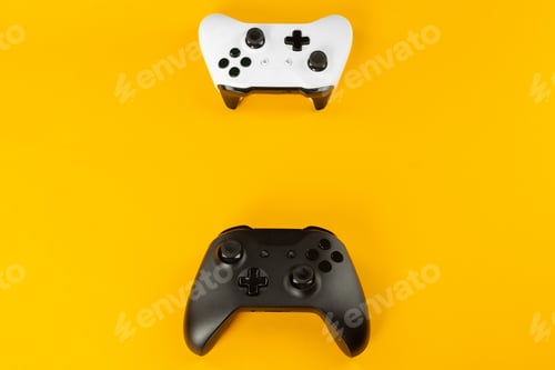 Preview: Gaming concept. Joystick on color background.