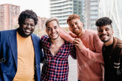Preview: Diverse group of friends having fun outdoor - Diversity and multiracial people - Focus on gay man