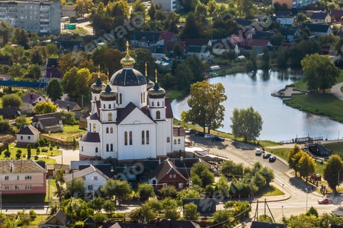 Preview: aerial view on baroque temple or catholic church in countryside