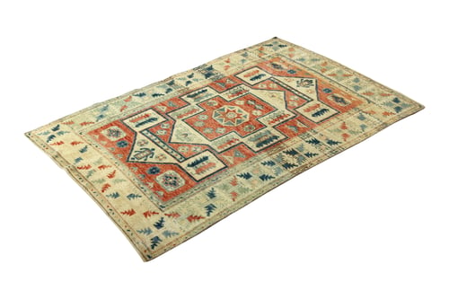 Preview: Geometric rug with light cream, red, blue