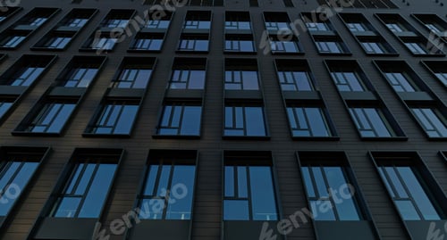 Preview: Exterior of modern dark house object. Architectural detail of a skyscraper, close-up on the windows.