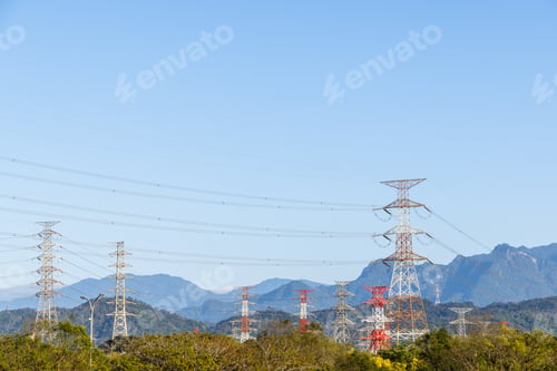 Preview: Group of powerline over the mountain